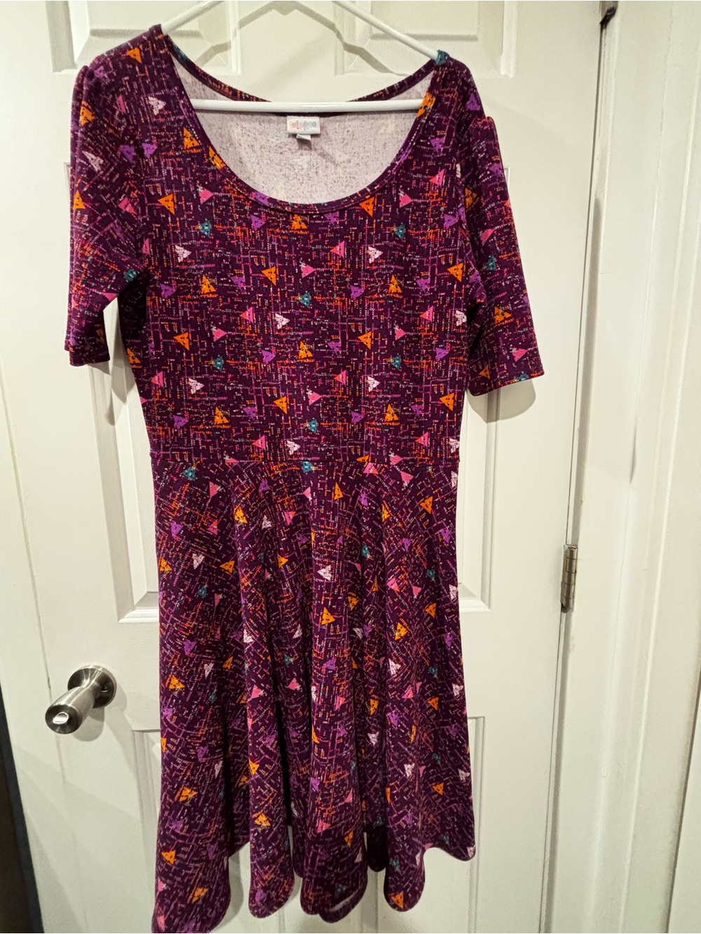 LuLaRoe Purple Midi Fit-and-Flare Dress with Multi-Color Geometric Print